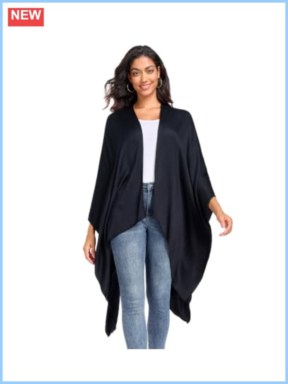 Knitted Shawl Wrap Open Front Poncho Cape Fringe Viscose One Size